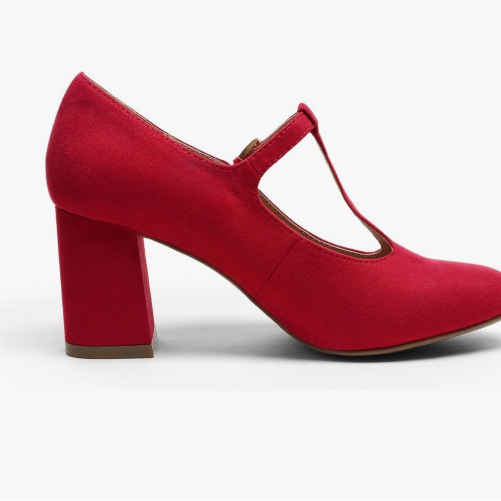 Low Chunky Heels for Women T-Strap Mary Jane Pumps